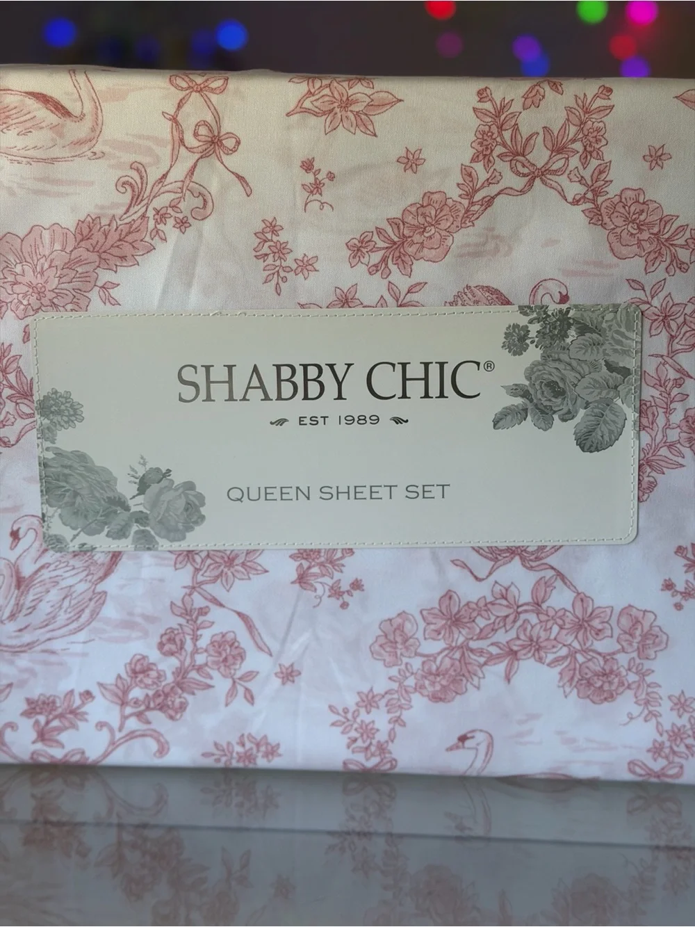 Shabby Chic Queen Sheet Set Pink White Swan Toile Floral 4 Piece Microfiber NEW